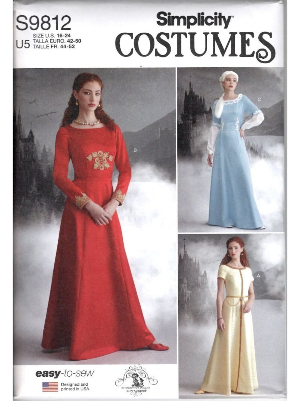 Simplicity S9812 Misses 16 to 24 Medieval Dress Costume Uncut Sewing Pattern